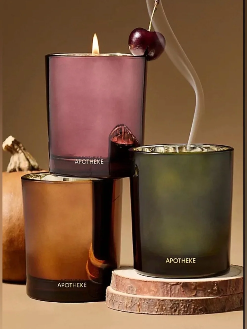 APOTHEKE Harvest Petite Candle Trio - Cherry, Pumpkin, & Juniper (New In Box)